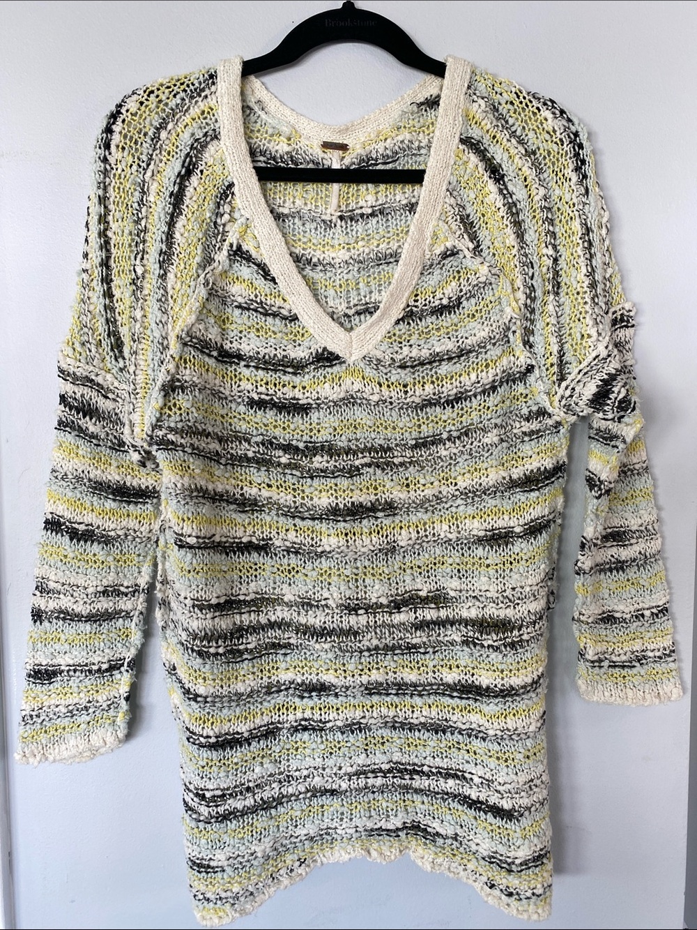 Free People Sweater Knit Striped V-Neck in Cream and Yellow